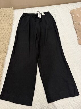 NWT Linen Abercrombie & Fitch Black Elastic Waist Pants